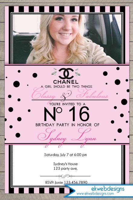 chanel sweet 16 invitations|chanel theme ideas.